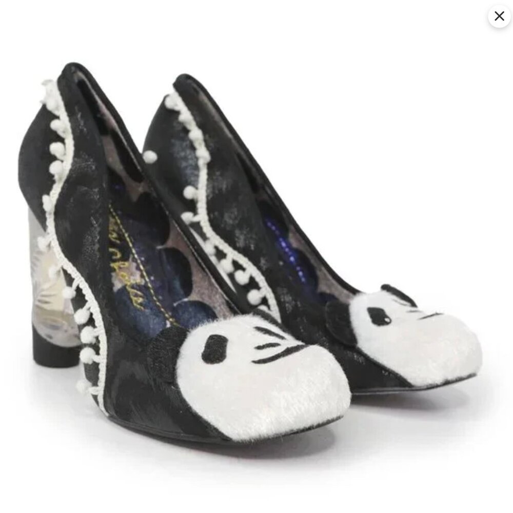 Irregular Choice Cougar Cubs Metallic Leather Pumps Lucite Heel Black White Shoe - Picture 5 of 16